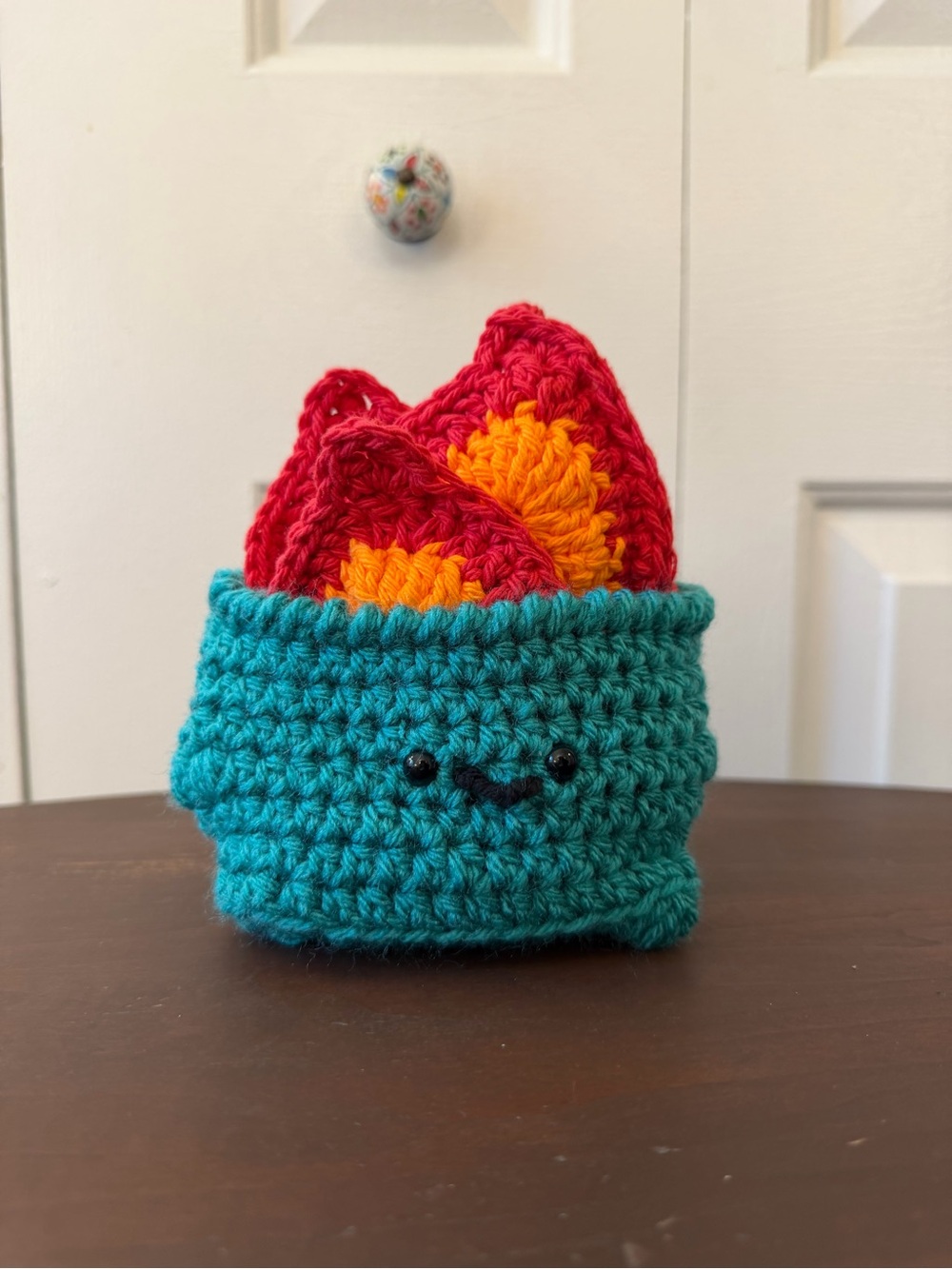 Handmade Crochet Dumpster Fire  Coasters!